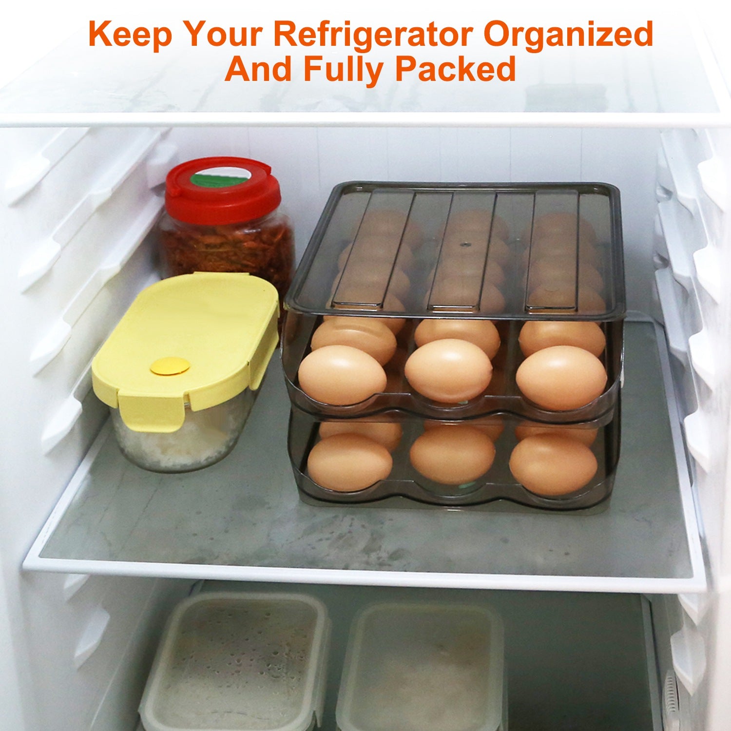 Double Layer Egg Container Holder 36 Eggs Rolling Organizer