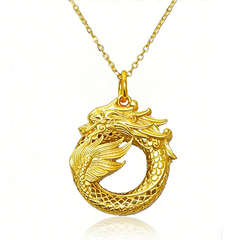 Luxury Ouroboros Dragon Necklace 24K Gold Infinity Pendant