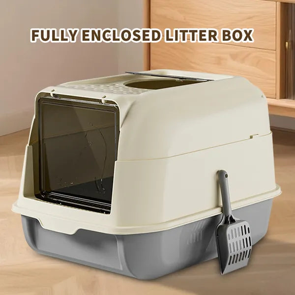 Extra Large Dual-Entry Cat Litter Box – Convertible Open & Enclosed Design with Odor Control