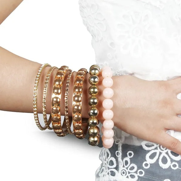 Elegant 7Pc Gold Bangle Bracelet Set Rhinestone Retro Jewelry
