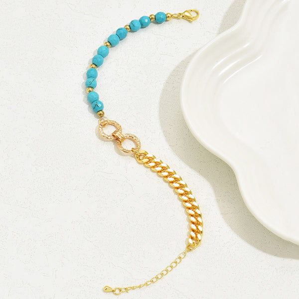 Luxury Turquoise Double Ring Bracelet Multi Chain Beaded Set