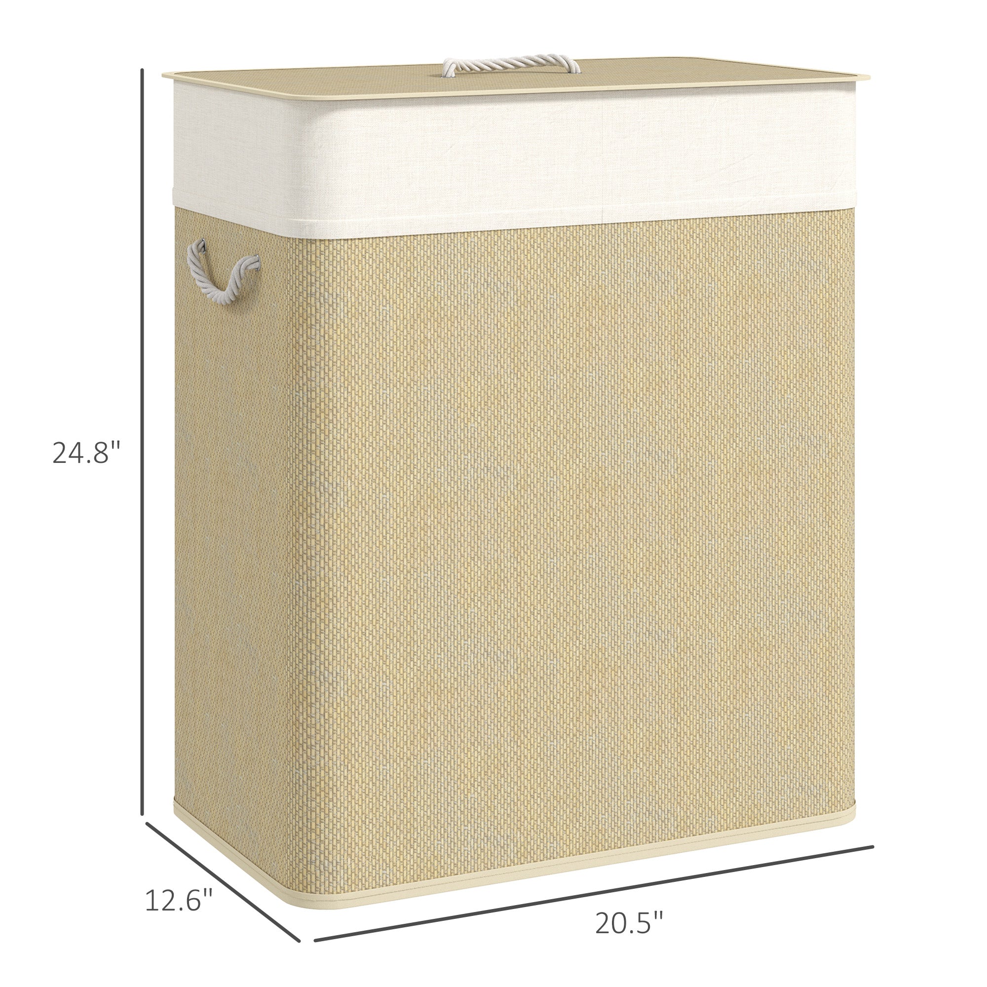 Double Laundry Basket With Lid Bamboo Hamper Organizer XL