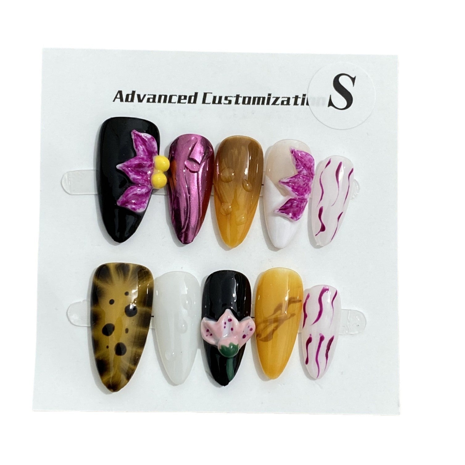 3D Carved White Mid-Length Press On Nails