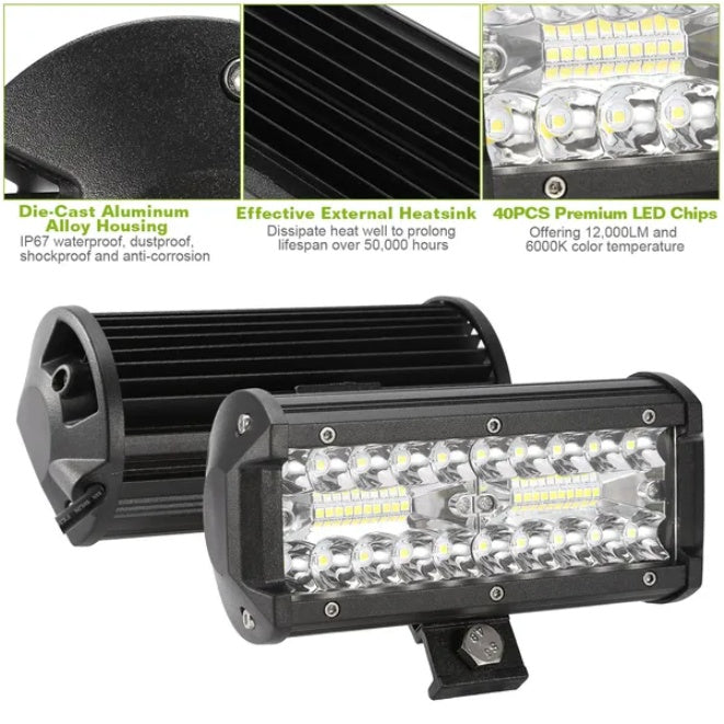 Ultra-Bright 7in LED Light Bar 120W 12000LM Off Road Work Light
