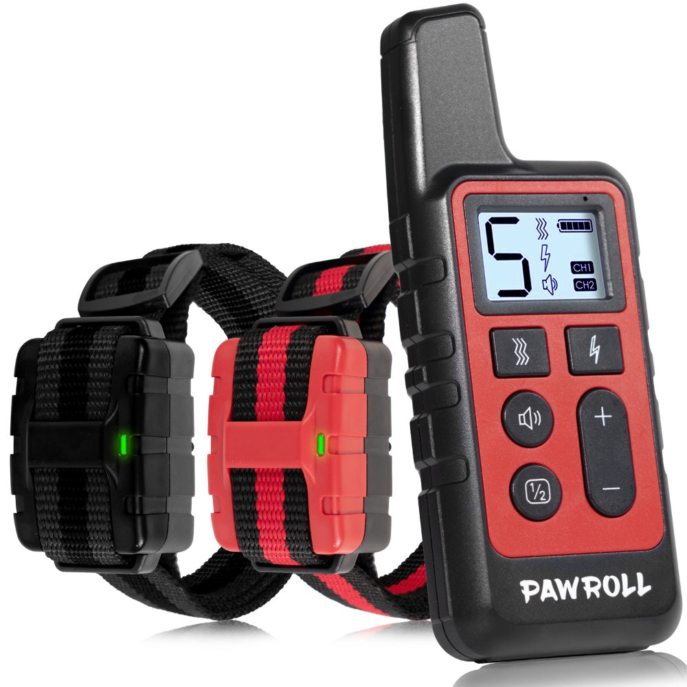 Dog Training Collar Set for 2 Dogs in Black and Red Design