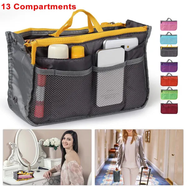 Women Travel Handbag Organizer Insert Multi-Pocket Makeup Bag