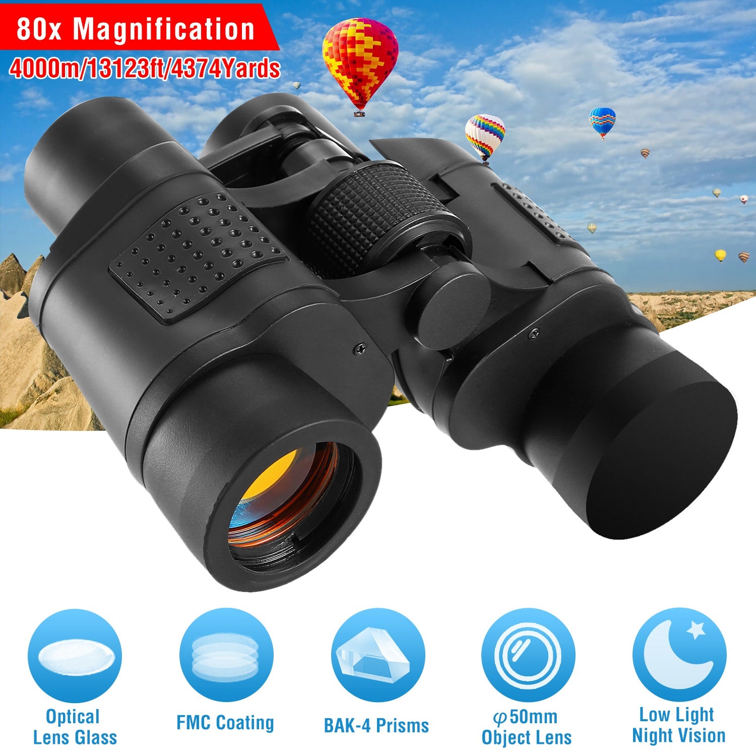 Portable HD Binoculars FMC Lens Night Vision Telescope