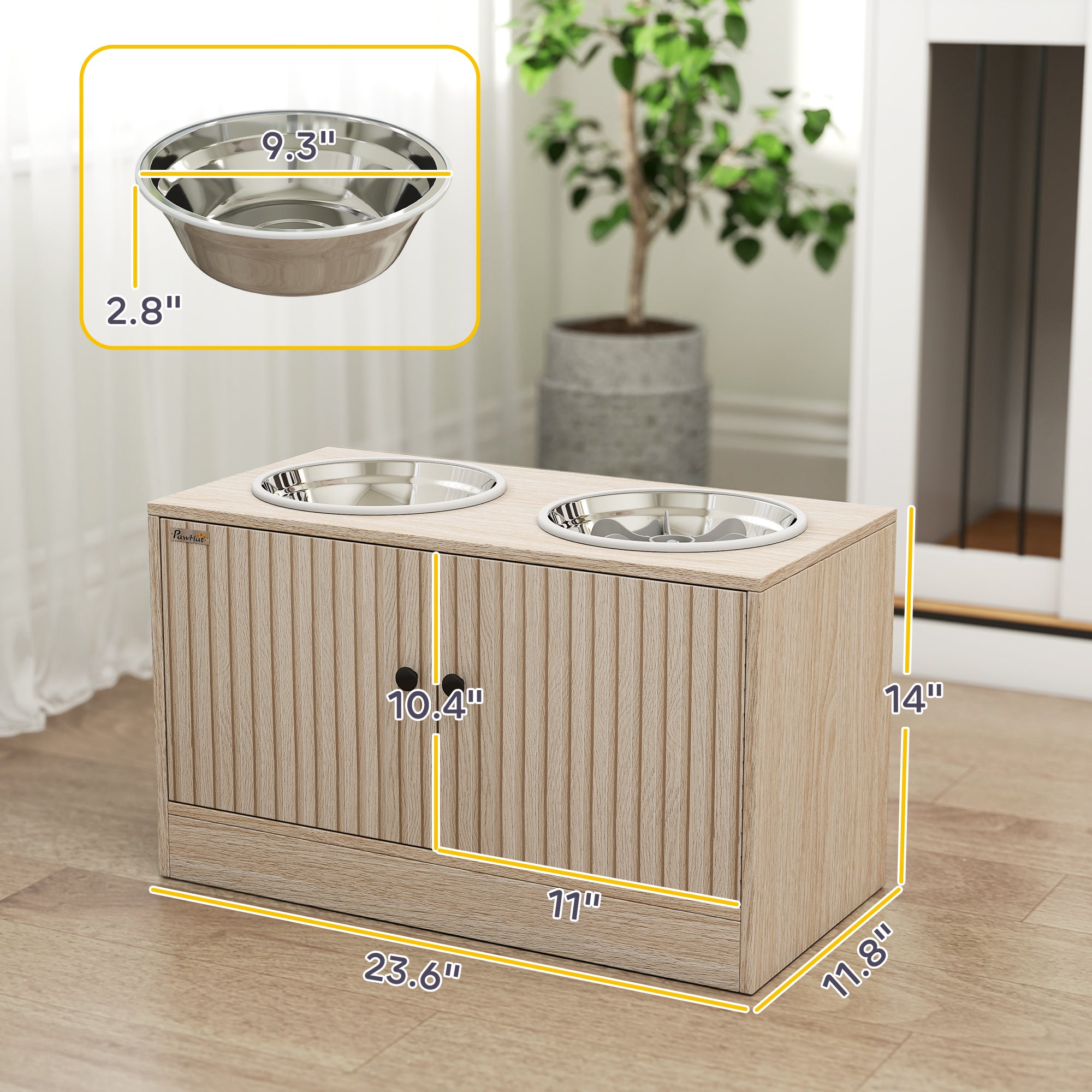 Elevated Dog Bowls with Storage Cabinet Slow Feeder Station
