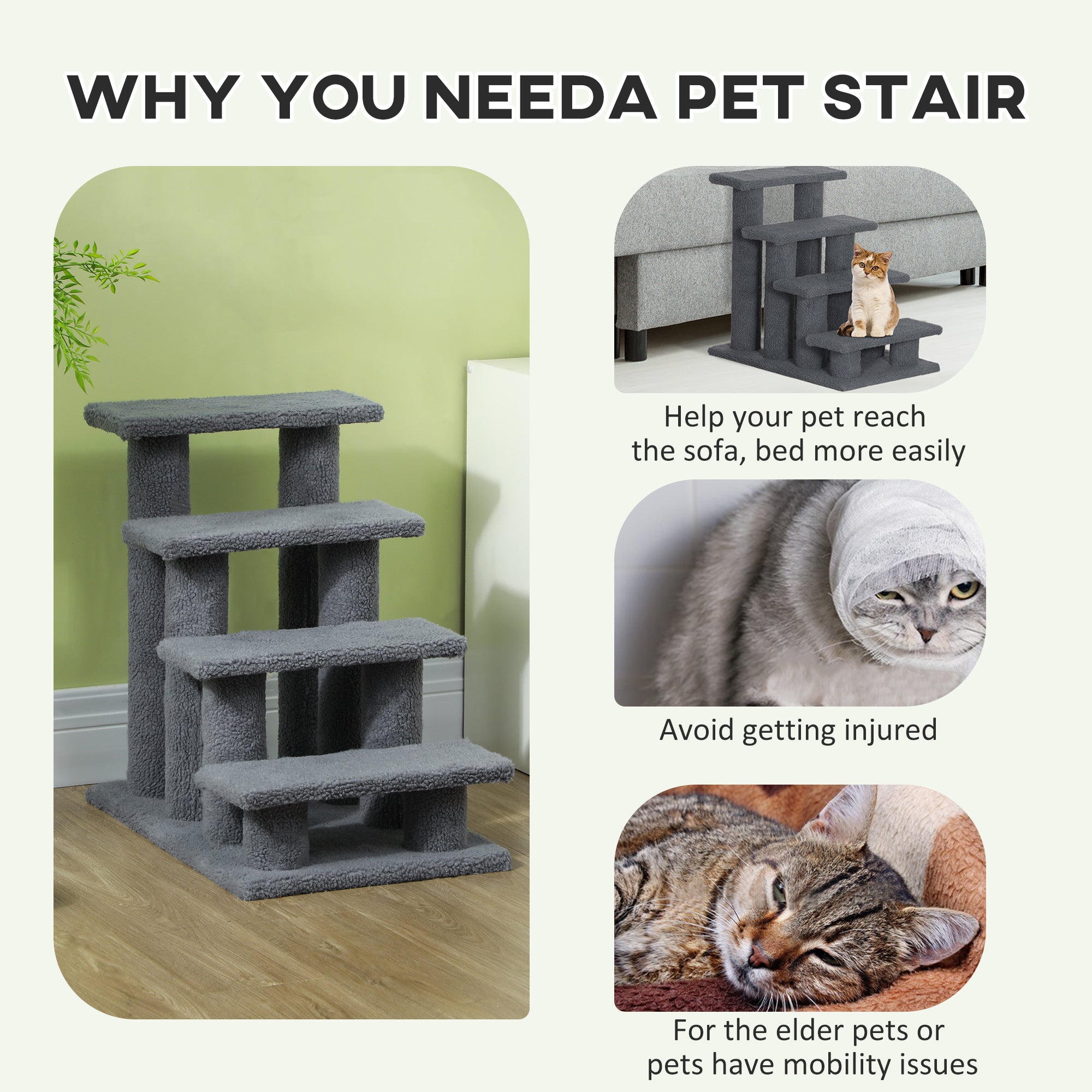 25-Inch 4-Step Cat Scratching Stairs – Multi-Level Carpeted Cat Climber for Indoor Cats