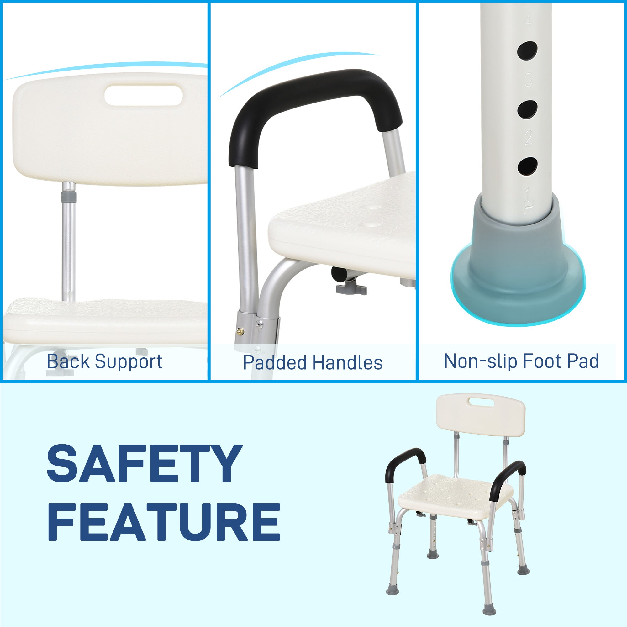 Adjustable Shower Chair with Armrests Medical Bath Bench for Seniors