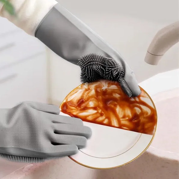 Silicone Cleaning Gloves with Scrubber for Kitchen & Pets