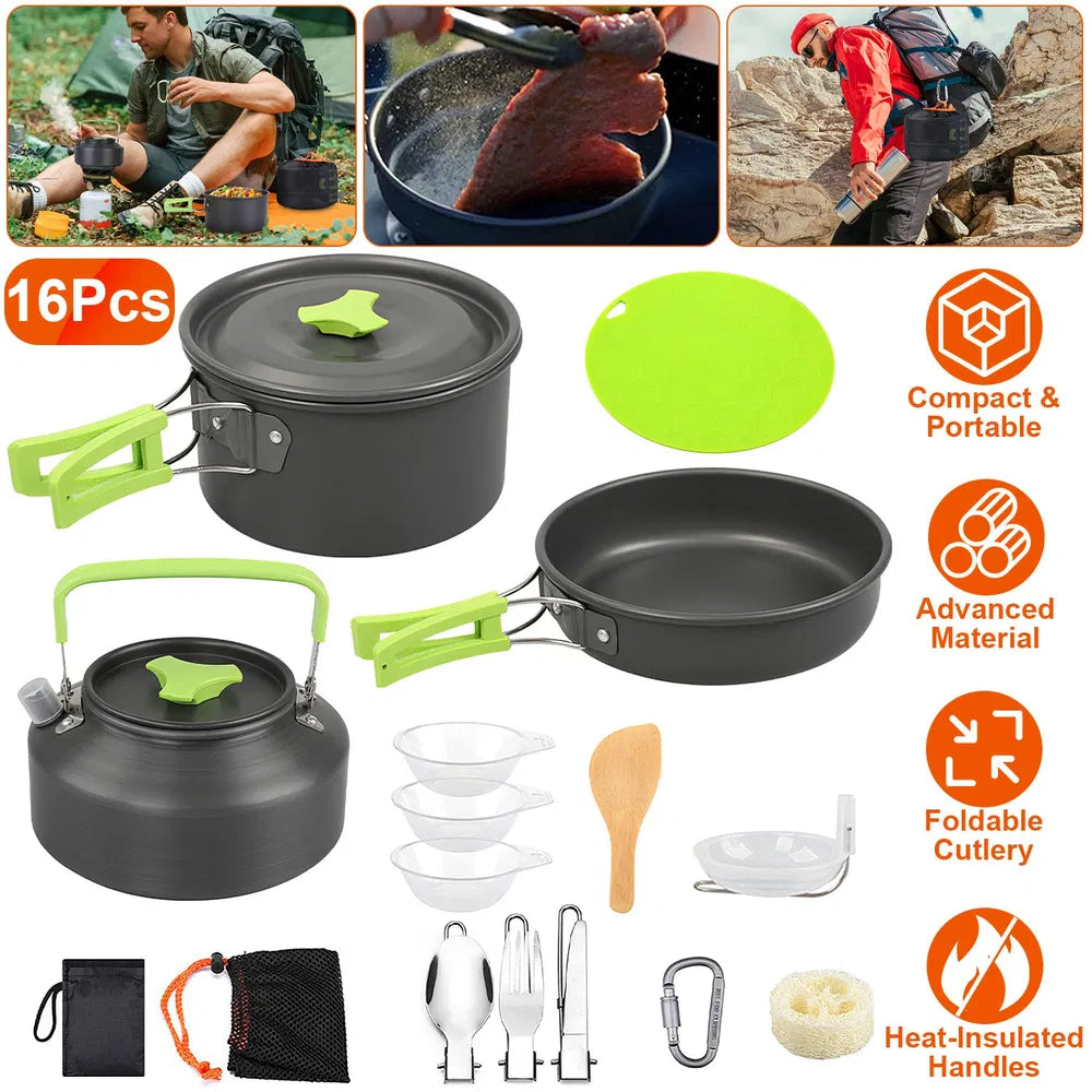 Complete Camping Cooking Set 16 Piece Outdoor Cookware Kit