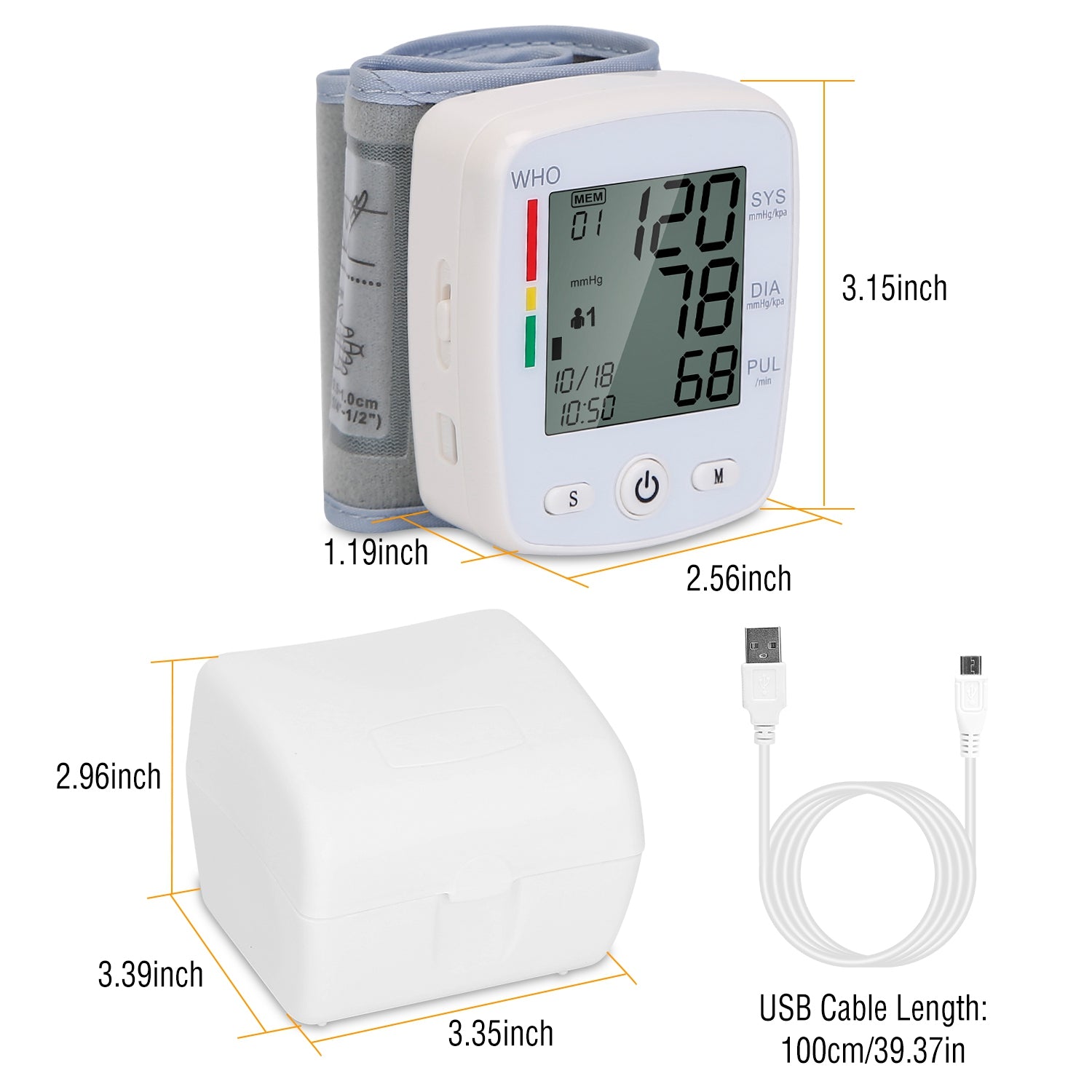 Digital Wrist Blood Pressure Monitor with Memory & Large LCD Display