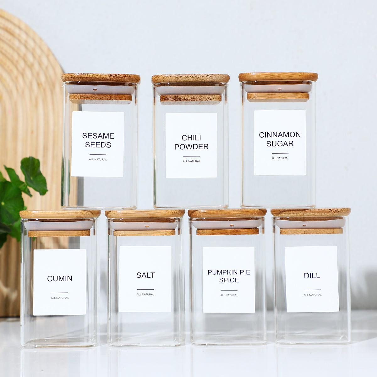 24PCS Square Glass Seasoning Jars Set 240ml