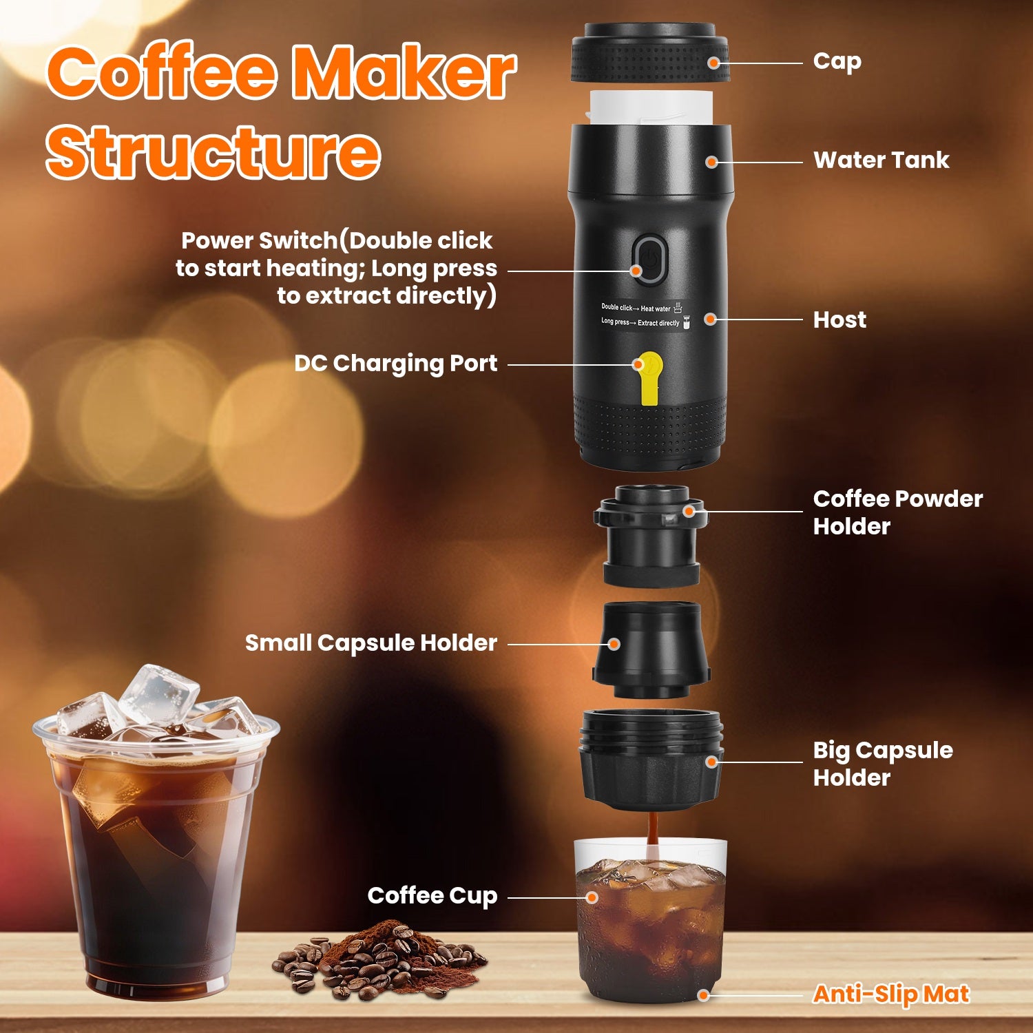 Portable Cordless Espresso Machine for Travel Car Camping Use