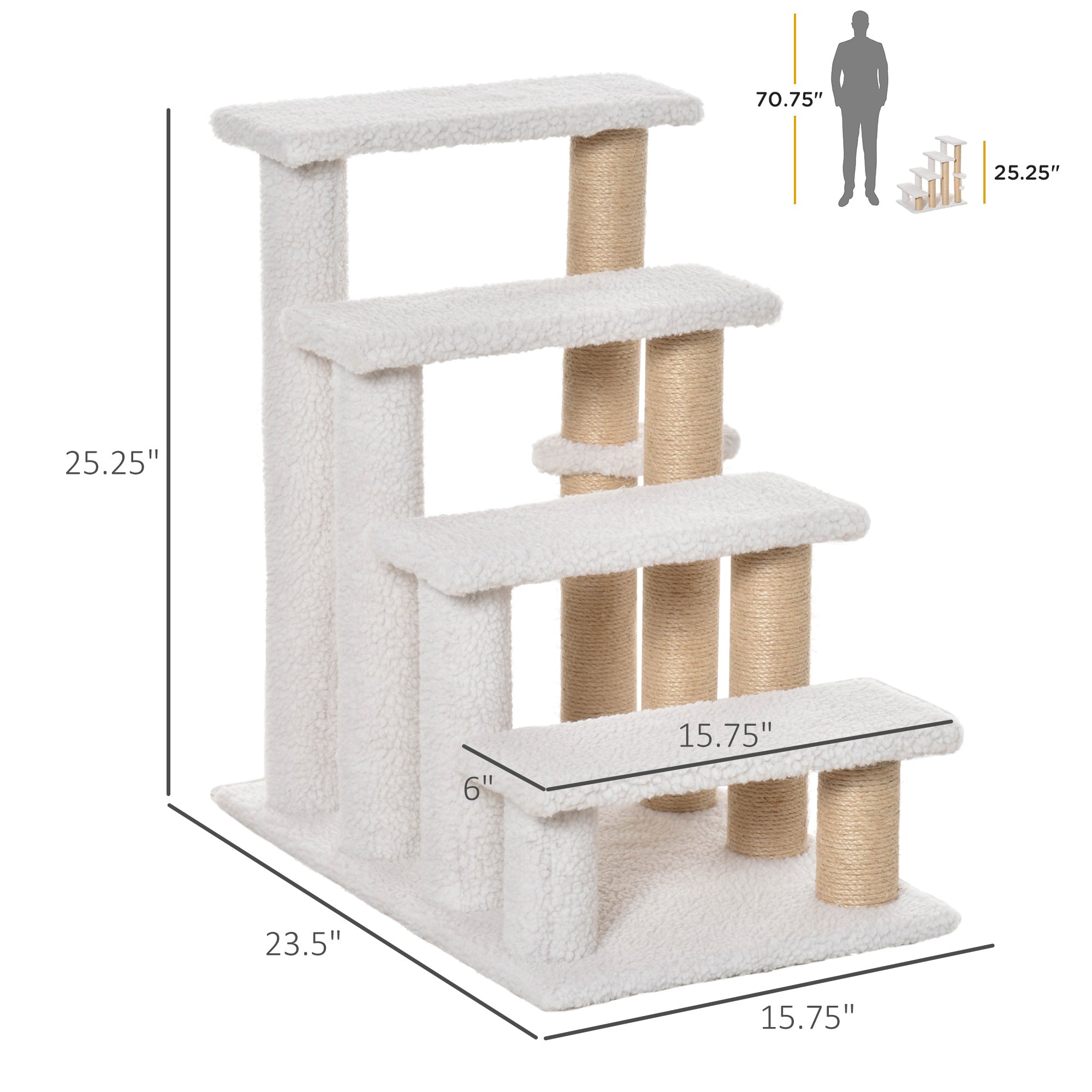 Premium 4 Level Cat Steps with Scratching Posts for Bed Sofa