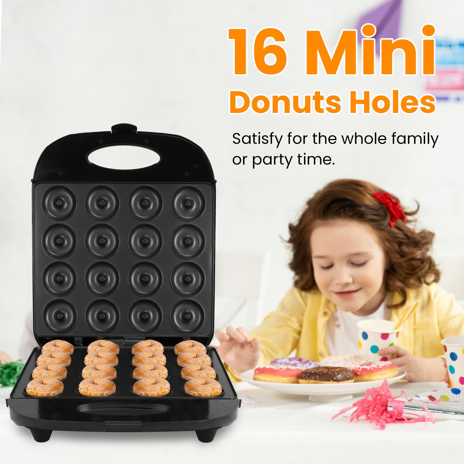 Mini Donut Maker Machine 16 Holes Non Stick Fast Baking Kitchen