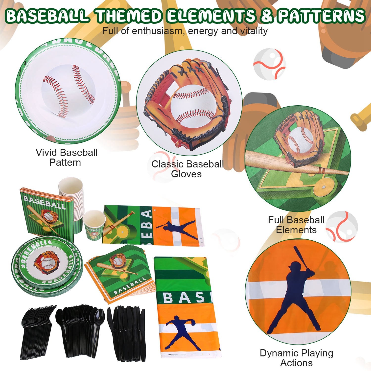171Pcs Baseball Party Supplies Kit Disposable Tableware Set for 24