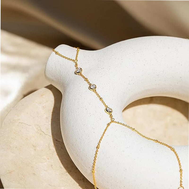 Trendy Gold Hand Chain Bracelet Dainty Ring Boho Jewelry