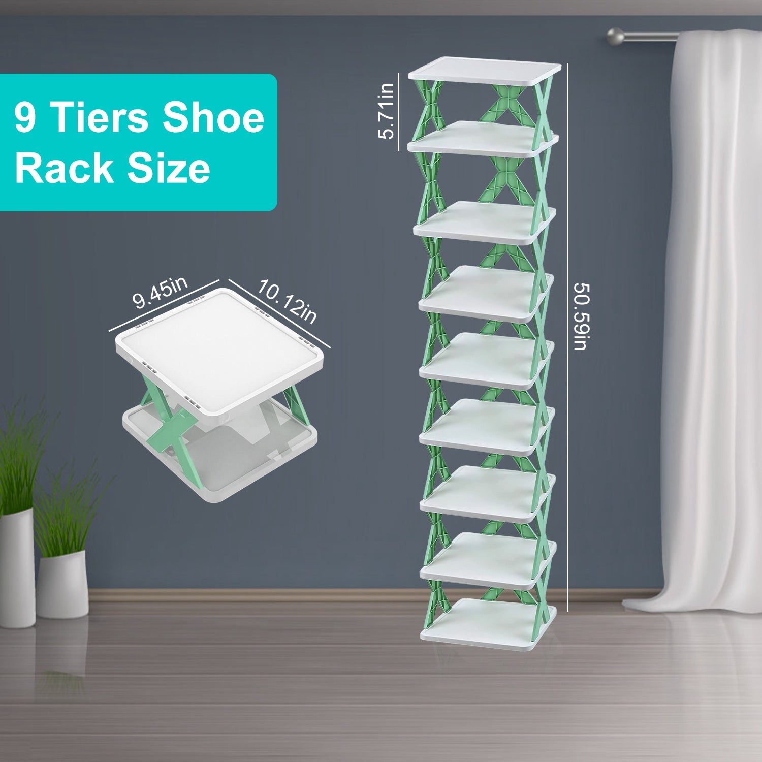9 Tier Narrow Shoe Rack Vertical Space Saving Organizer