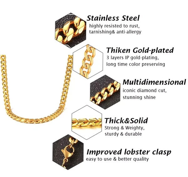 Premium Cuban Link Chain Necklace Gold Silver Unisex Jewelry