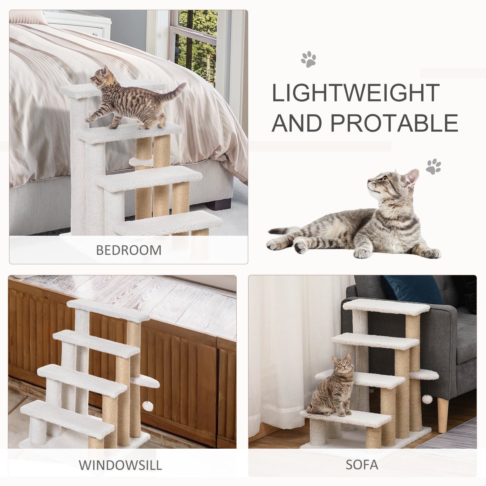 Premium 4 Level Cat Steps with Scratching Posts for Bed Sofa