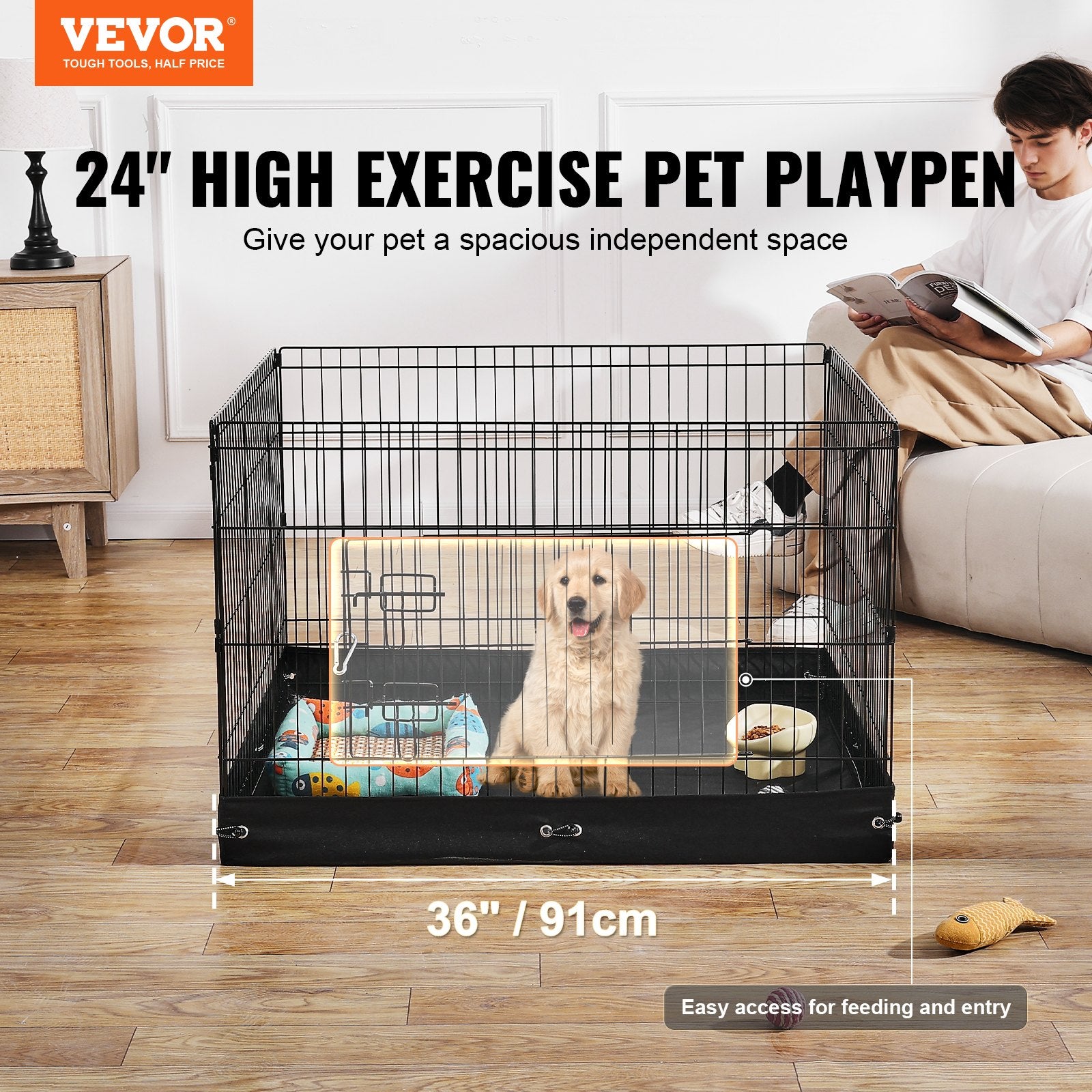 36-Inch Foldable Dog Playpen with Bottom Pad – 4-Panel Metal Exercise Pen for Pets