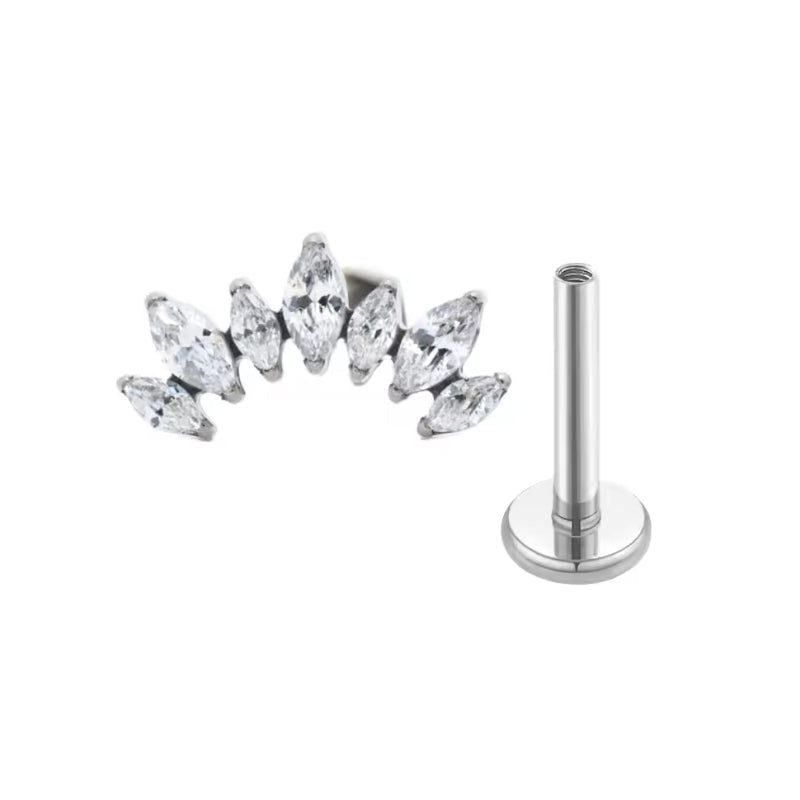 Premium Titanium CZ Fan Earrings – Geometric Labret Jewelry