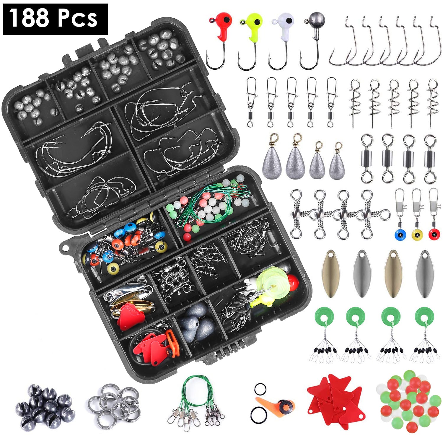 188-Piece Portable Fishing Accessory Kit with Tackle Box