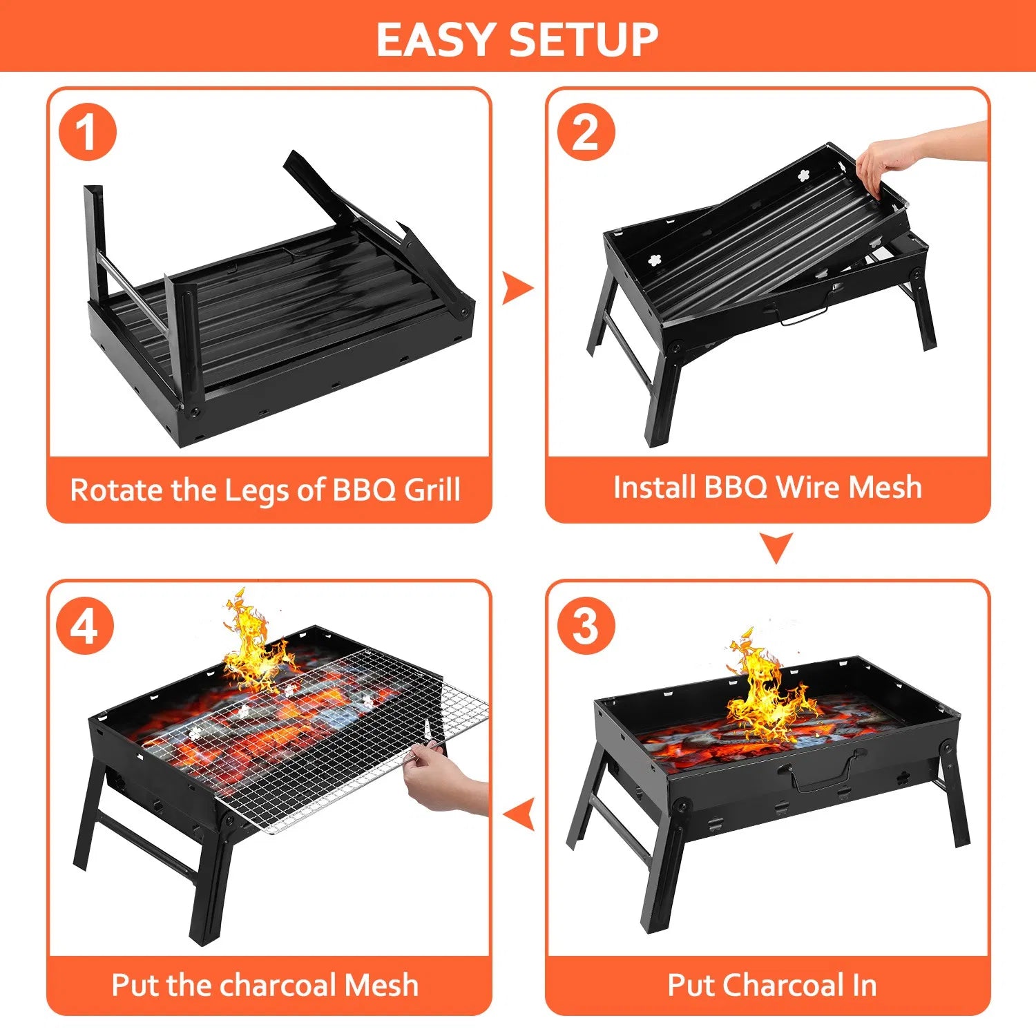 Portable Foldable Charcoal BBQ Grill for Camping