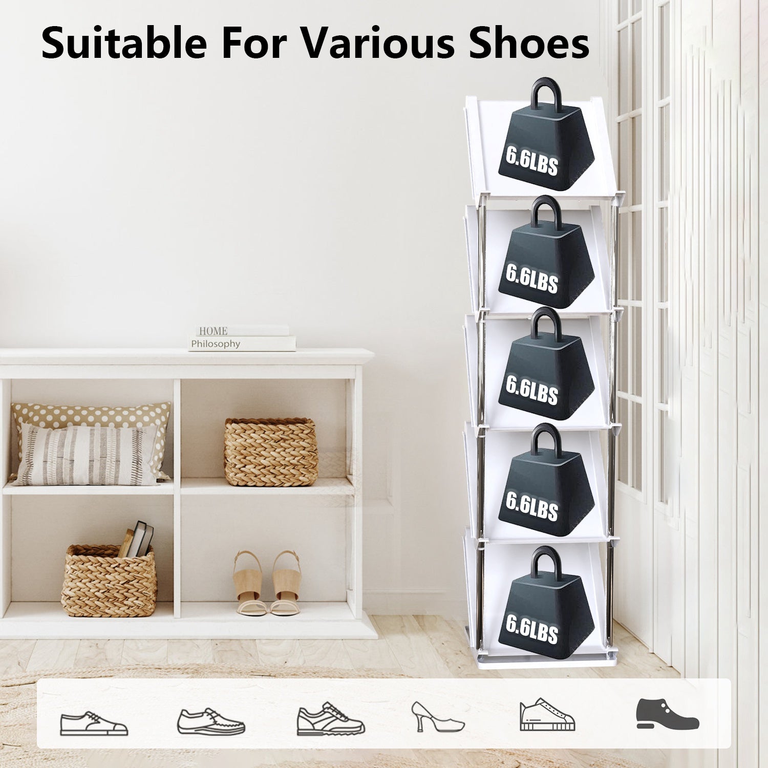 Space Saving 8-Tier Vertical Shoe Rack Narrow Storage Organizer