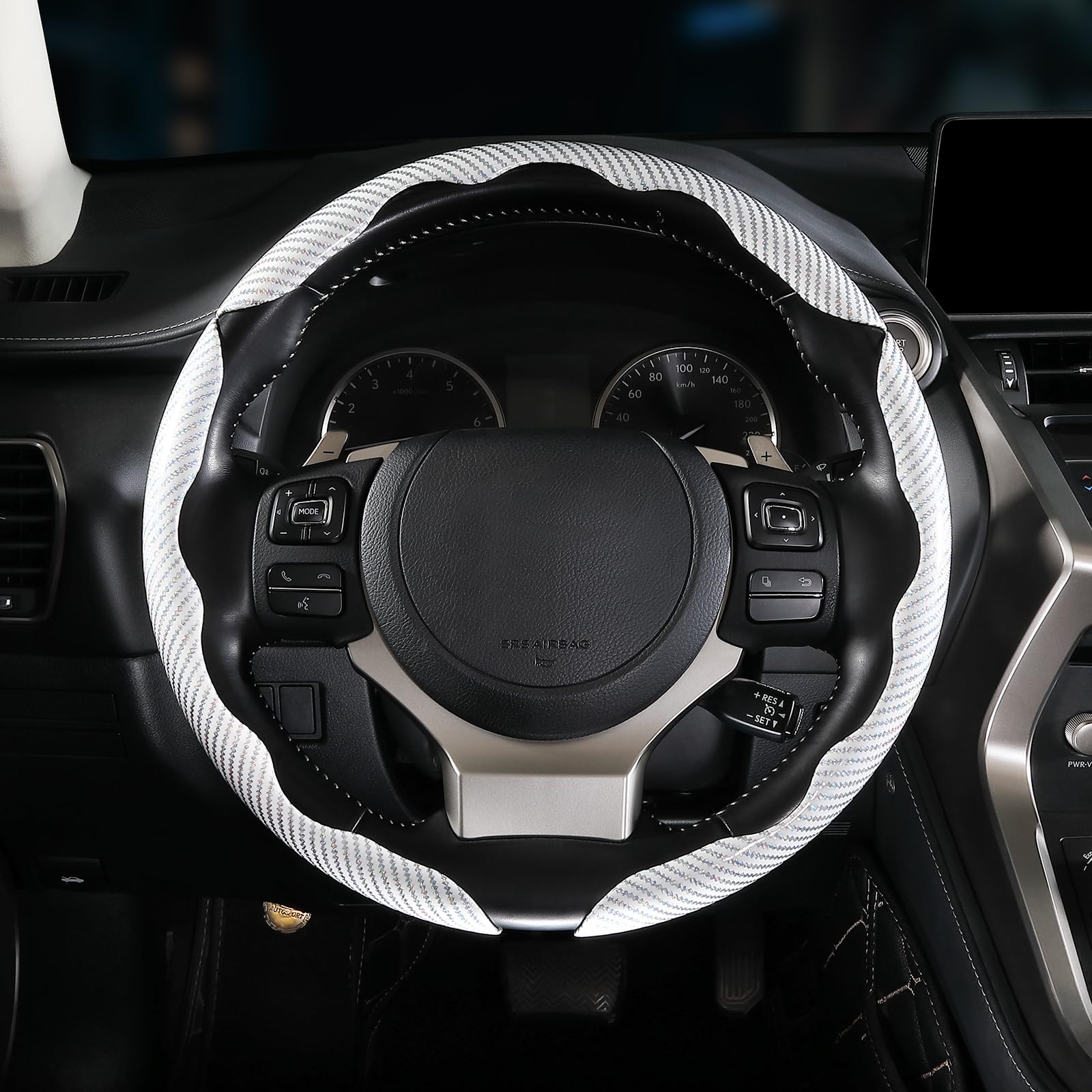 3 Piece Carbon Fiber Steering Wheel Cover Clip On White Universal
