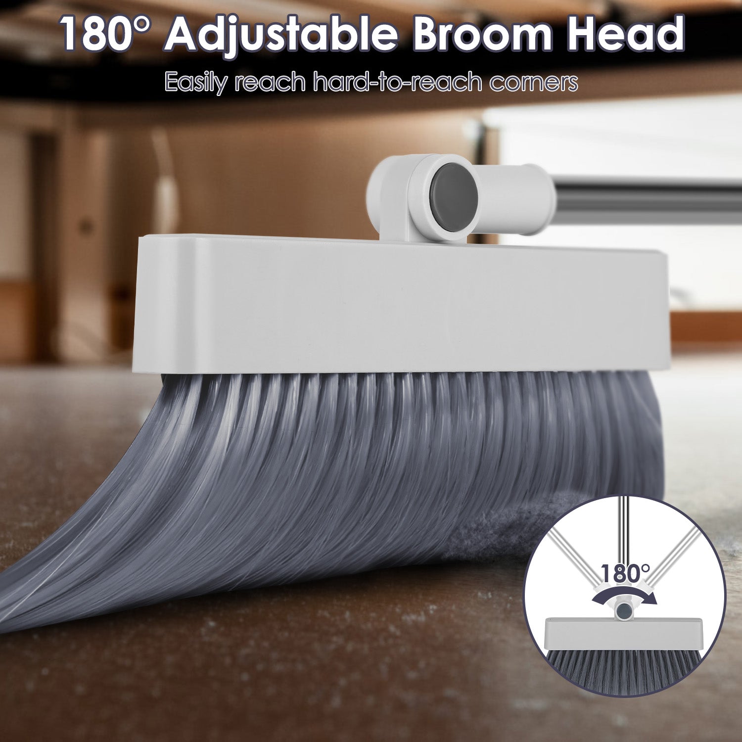 Premium 4 in 1 Broom and Dustpan Set with Squeegee Steel Handle