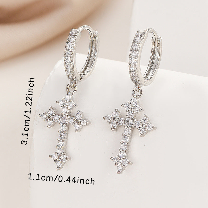 Luxury Zircon Cross Dangle Hoop Earrings for Men Stylish