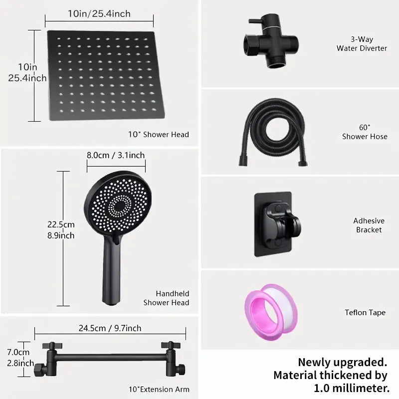 High Pressure Rain Shower Head Set with Handheld and Hose