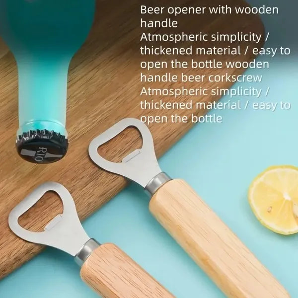 Stainless Steel Beer Capper Wooden Handle Bottle Opener Tool