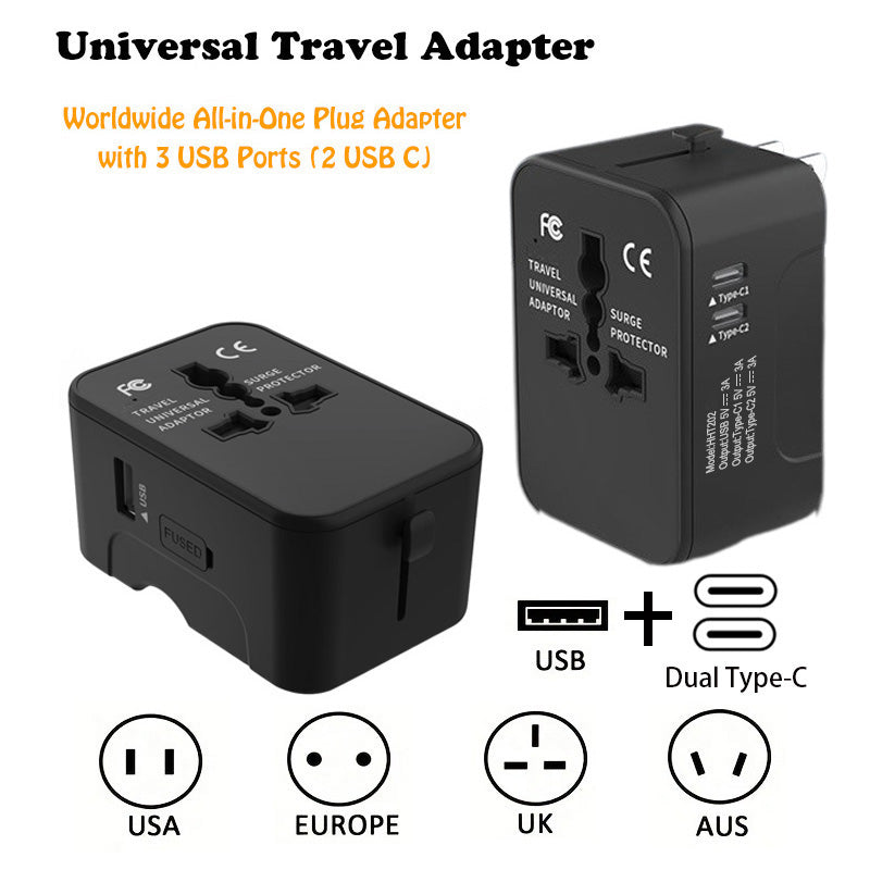 Universal Travel Adapter Worldwide All in One Plug with Dual USB