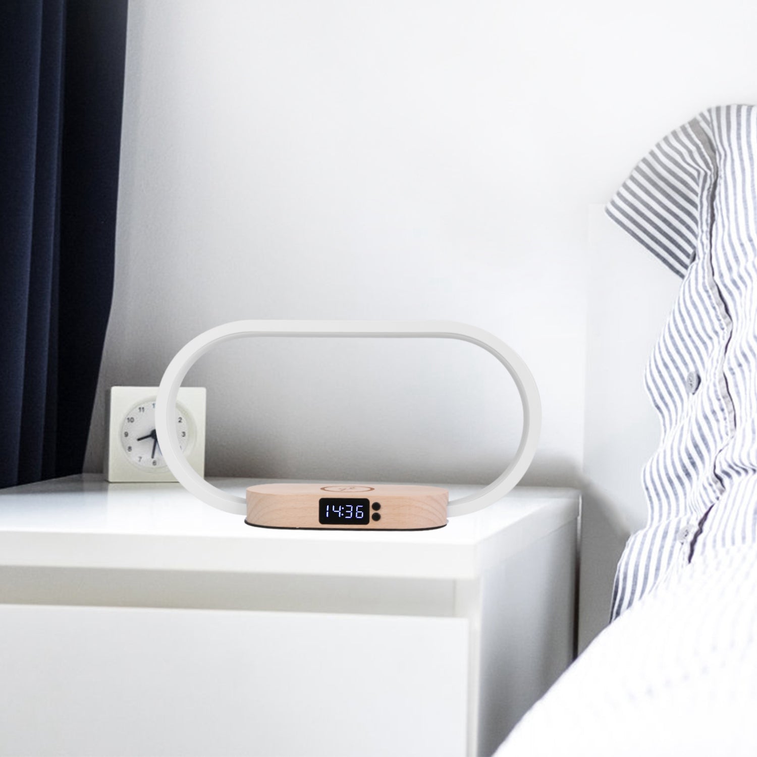 LED Touch Control Bedside Table Lamp with Clock Wireless Charger