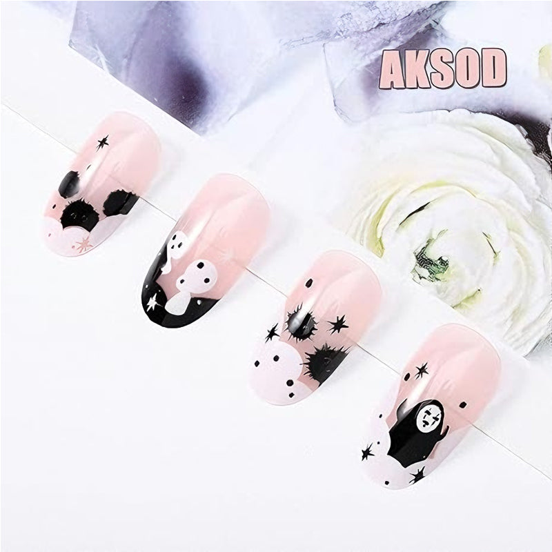 24 PCS Long Fake Nails with Nail Art Design