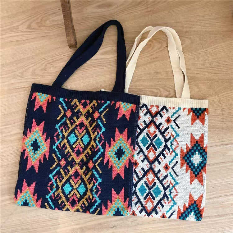 Retro Ethnic Style Wool Woven Shoulder Bag All Matching Fashion Tote Bag