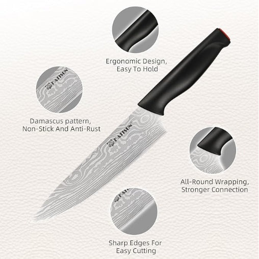 Damascus Pattern 15-Piece Kitchen Knife Set with Block
