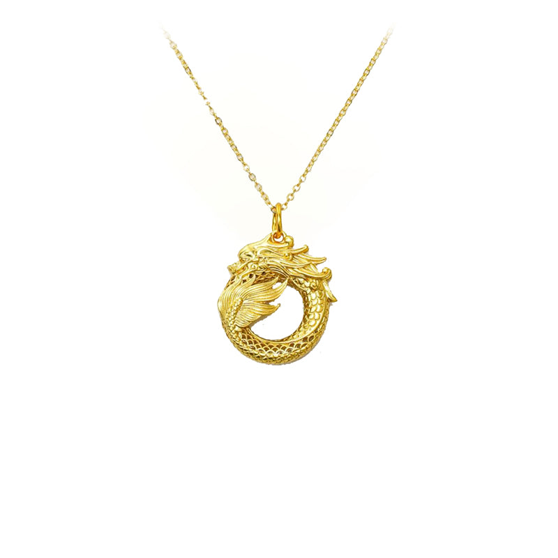 Luxury Ouroboros Dragon Necklace 24K Gold Infinity Pendant