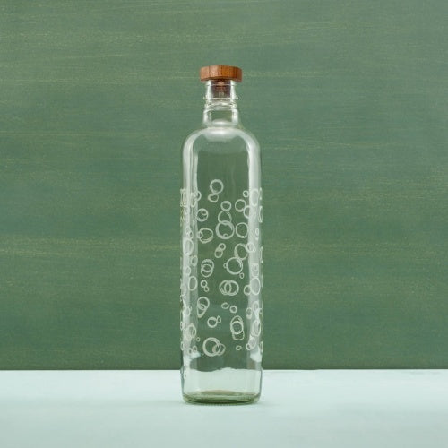 750ml Bubbles Glass Water Bottle with Wooden Stopper