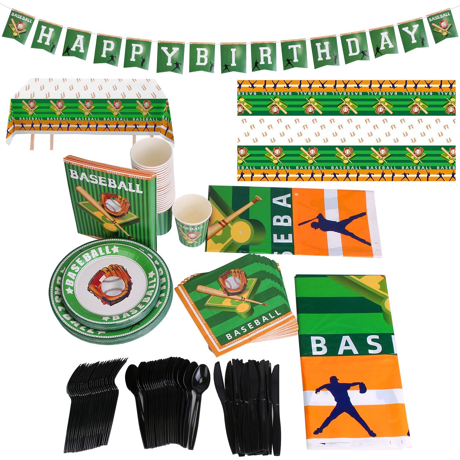 171Pcs Baseball Party Supplies Kit Disposable Tableware Set for 24