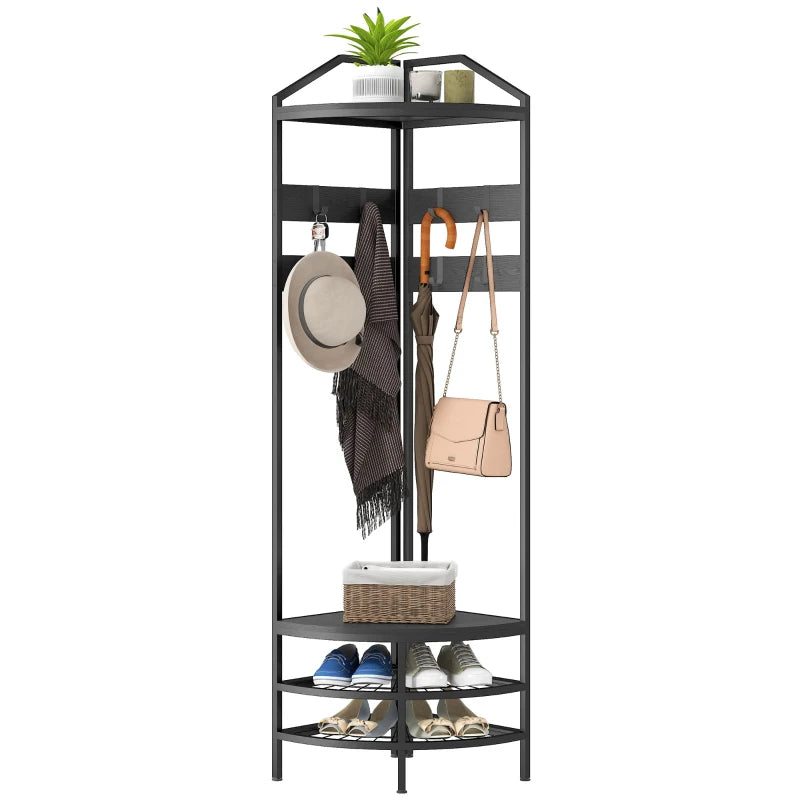 Industrial Corner Hall Tree Coat Rack with Shelves & Hooks