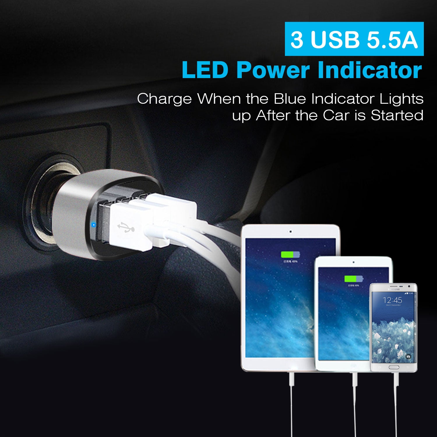 3 Port USB Car Charger 30W Fast Charging Adapter for Phones