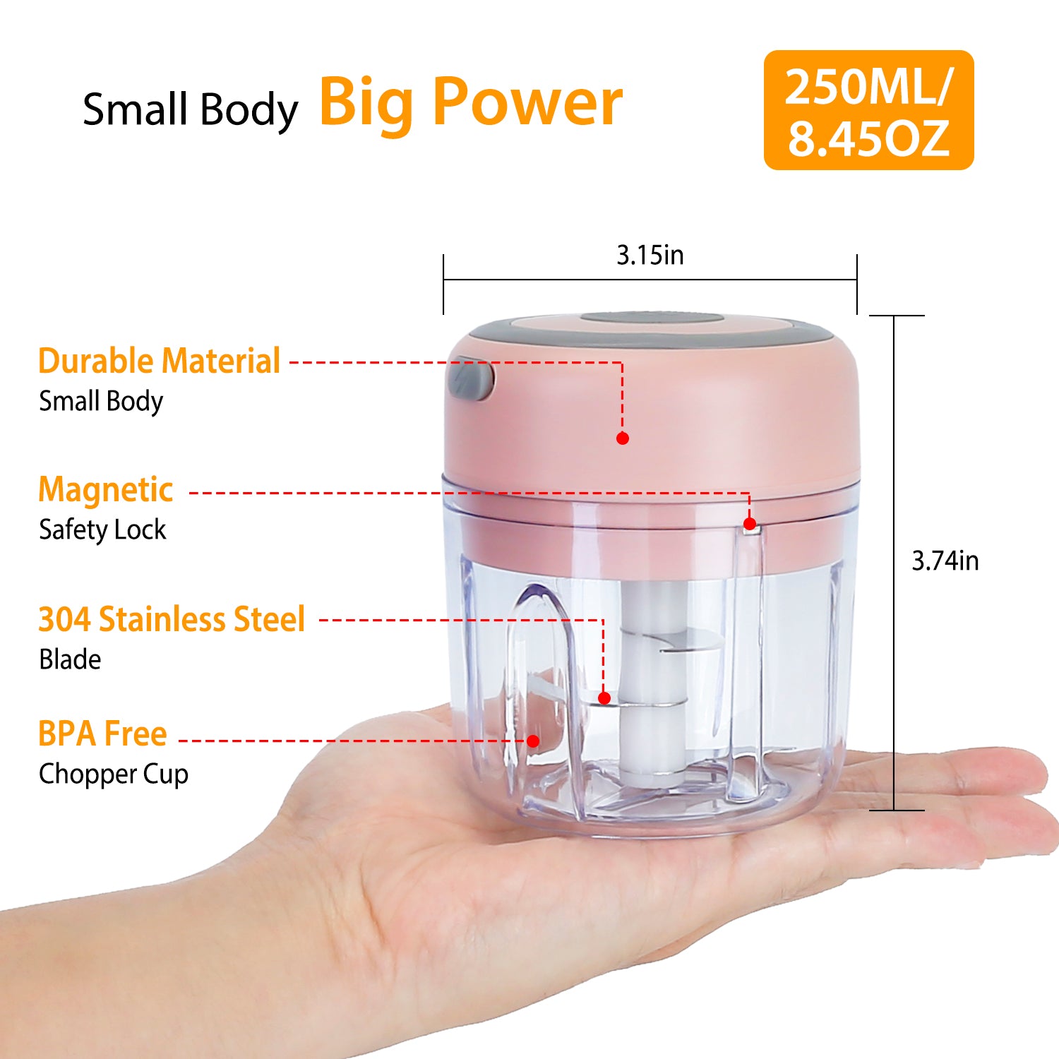 Powerful Mini Electric Garlic Chopper Cordless Rechargeable Food Processor