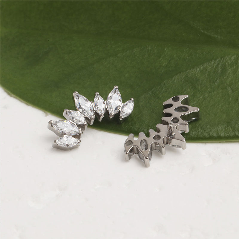 Premium Titanium CZ Fan Earrings – Geometric Labret Jewelry