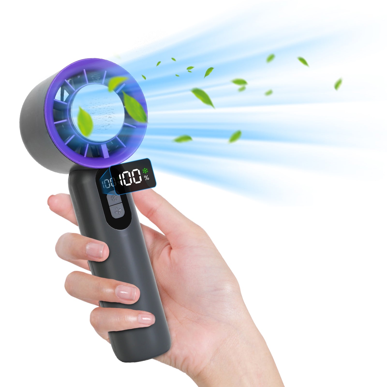100 Speed Handheld Fan Ice Cooling Turbo LCD Rechargeable