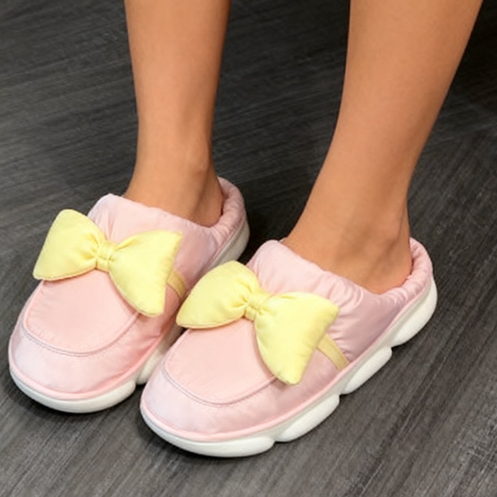Pink Bow Cotton Slippers Soft Indoor House Slippers